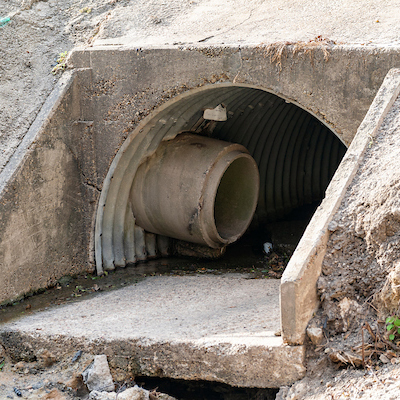 drainage culvert with eroded soil