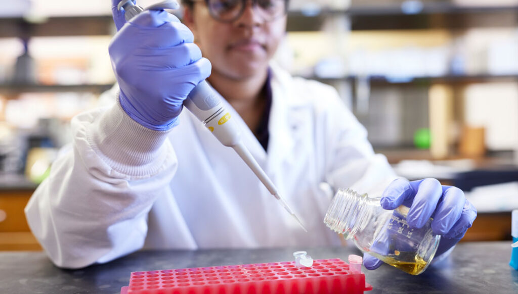 Student conducting a lab experiment 