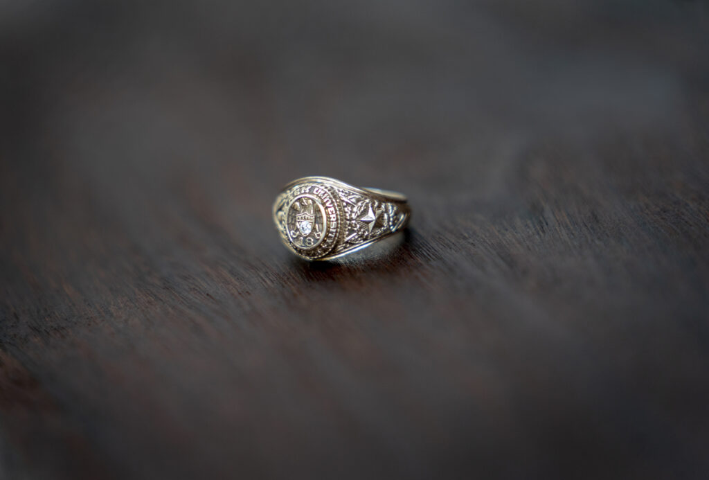 Close up of an Aggie Ring.